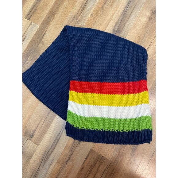 ModCloth Chunky Knit Scarf Navy Rainbow Thick Heavy Unisex - Picture 3 of 5
